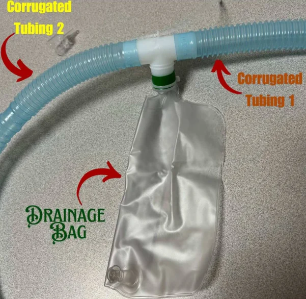 Drainage bag connections with the tubings
